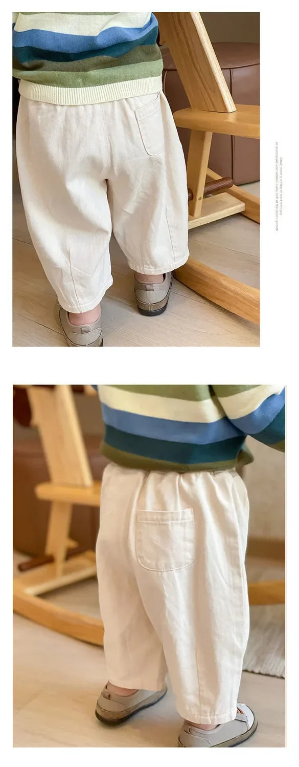 Kids casual ankle pants front view beige