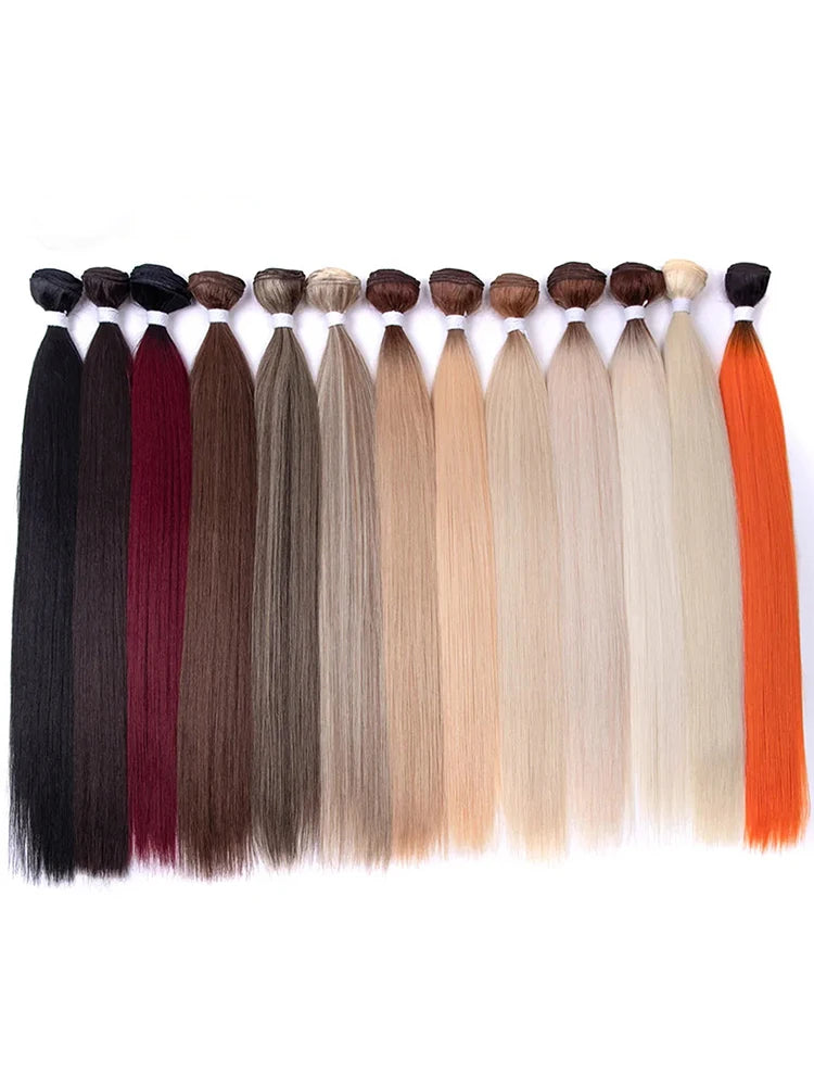Straight synthetic hair bundle worn styled