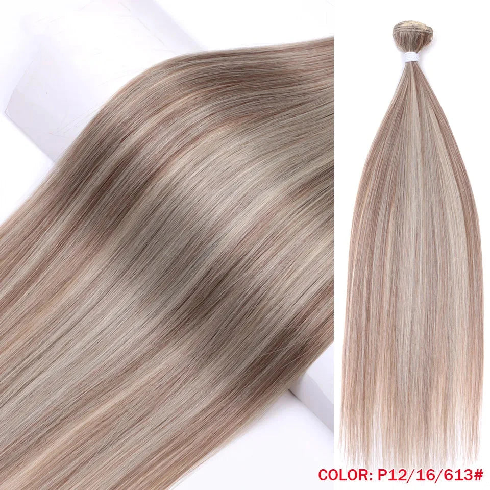 Straight synthetic hair bundle worn styled