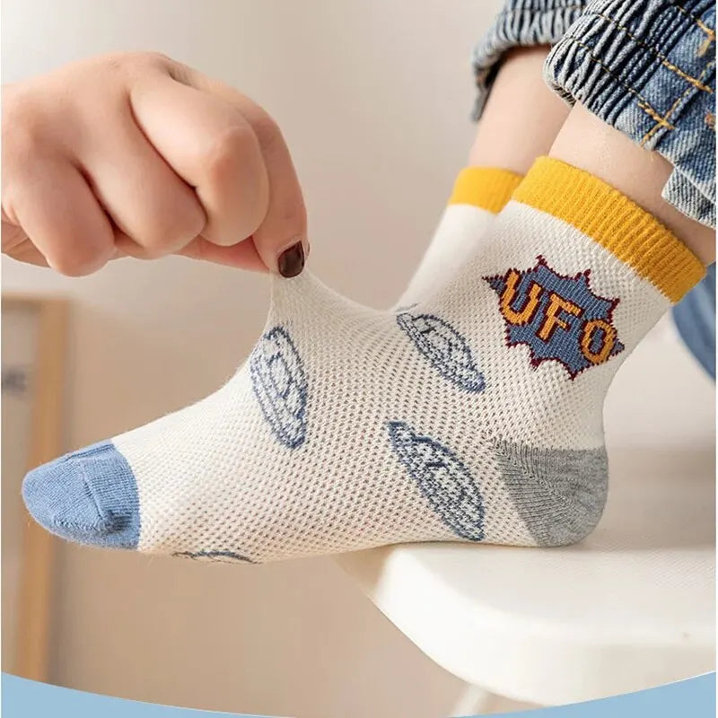 Kids cartoon socks worn on feet