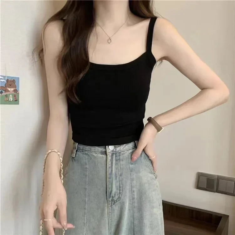 Women's Sleeveless Cami Crop Top Black 