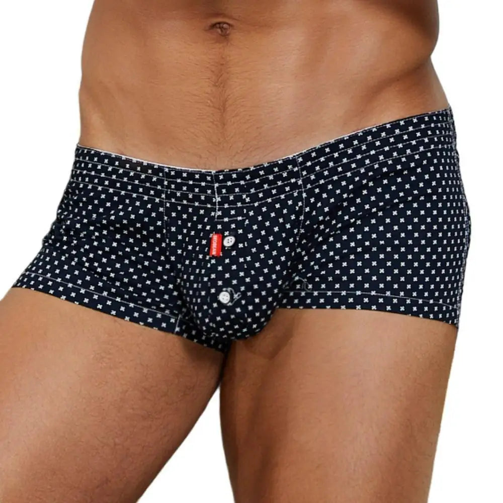 Men's cotton plaid boxer shorts worn model