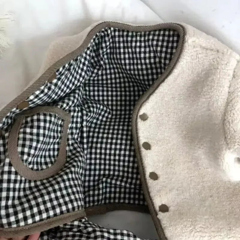 Kids reversible plaid jacket cream color option