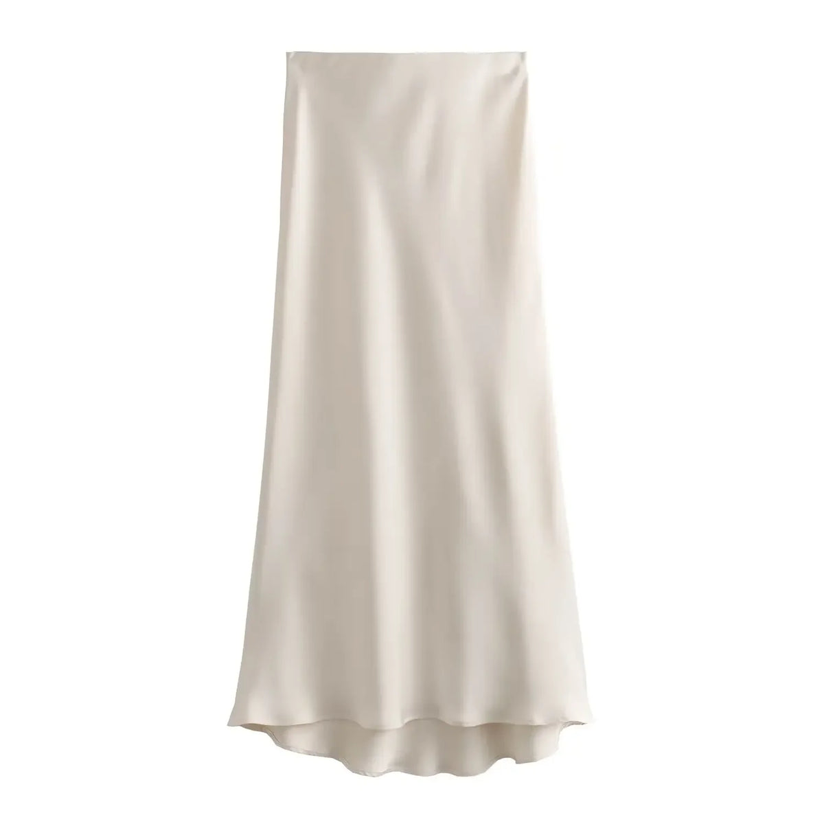 High waist satin midi skirt worn styled outfit white