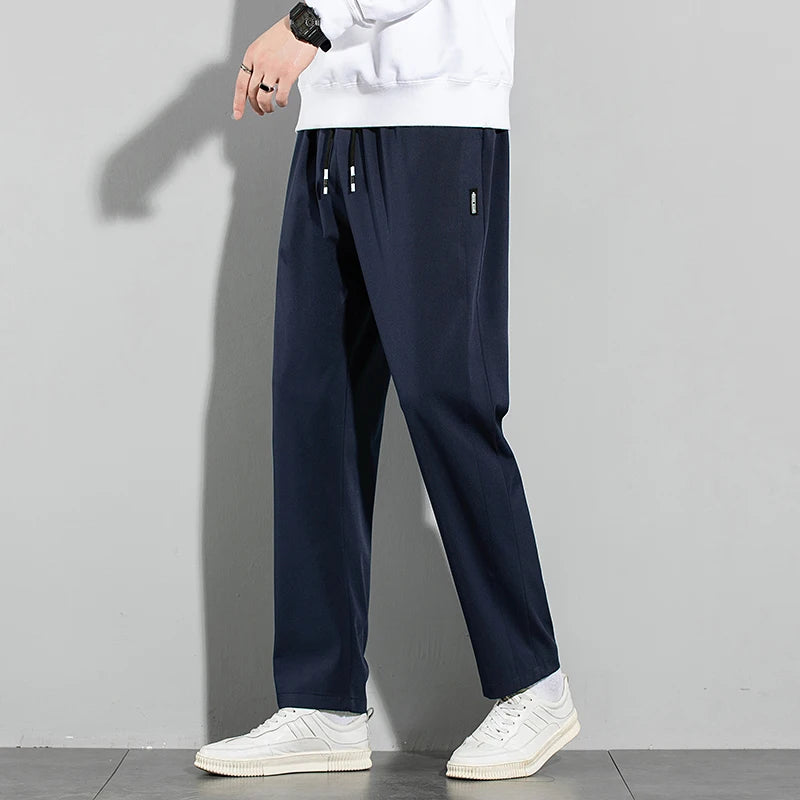 Ice silk straight leg trousers front view gray