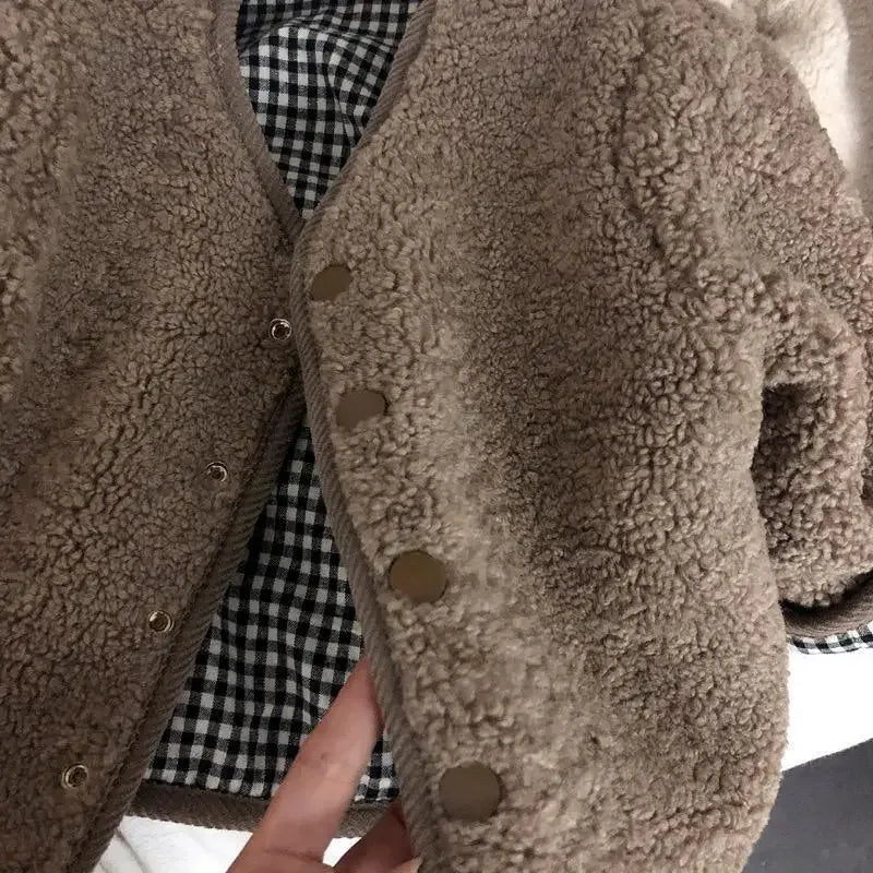Kids reversible plaid jacket cream color option
