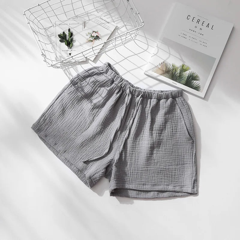 Unisex cotton crepe pajama shorts gray blue men's