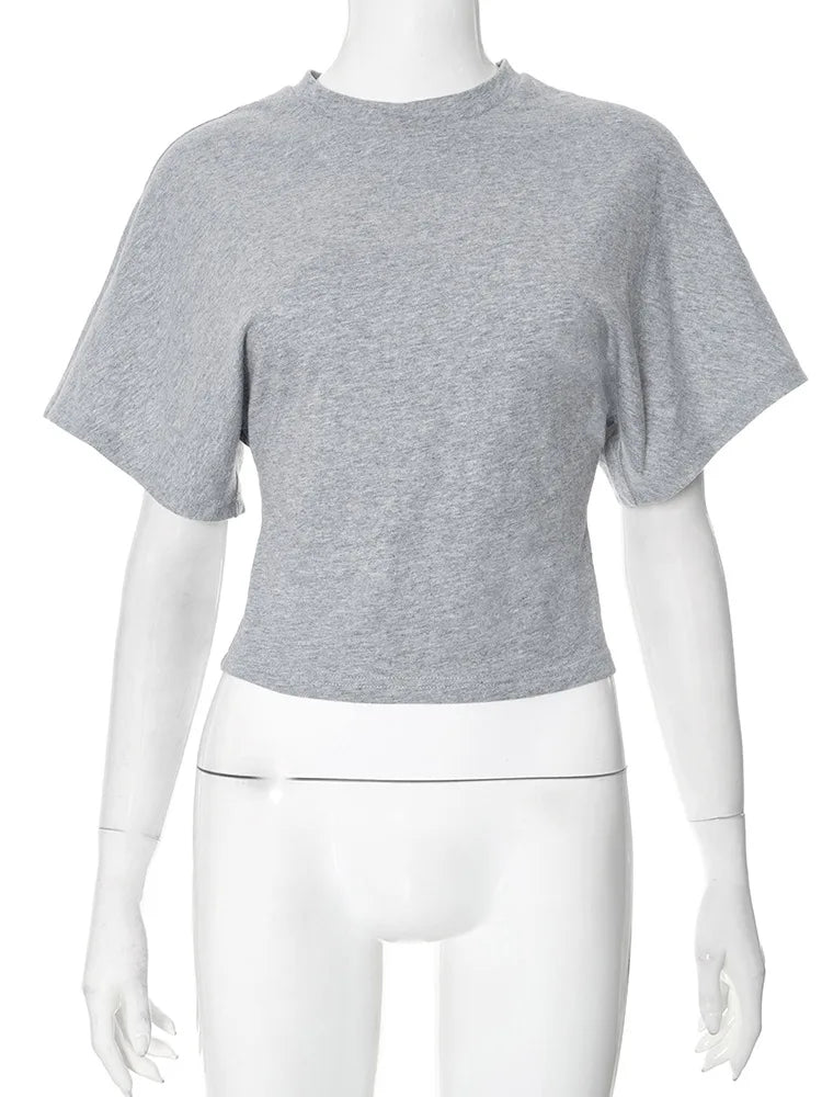 Cotton cropped crew neck top folded flat lay