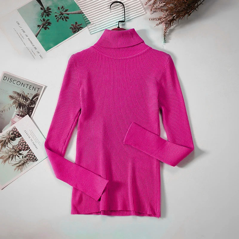 Soft turtleneck sweater front view pink