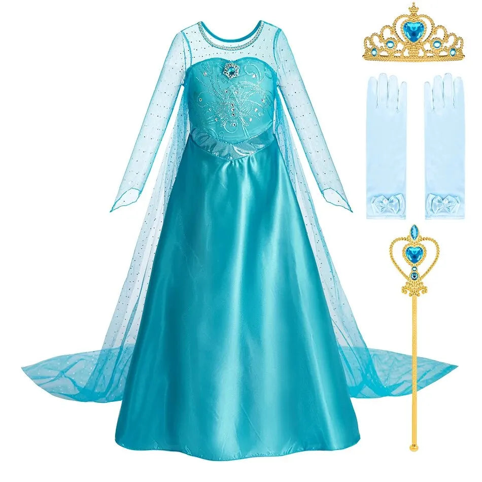 Girls snow queen halloween costume worn by child