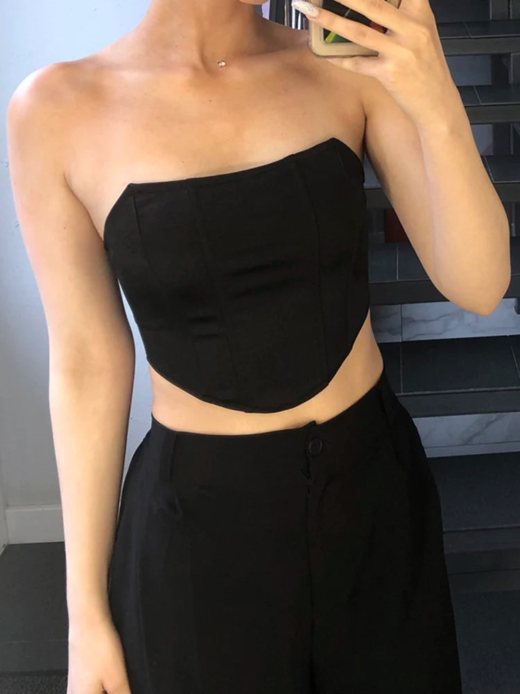 Corset crop top off shoulder   Brown 