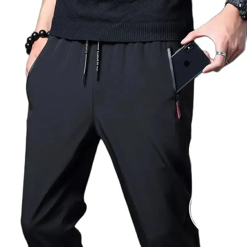 Men's slim fit Korean jogger trousers front view dark grey