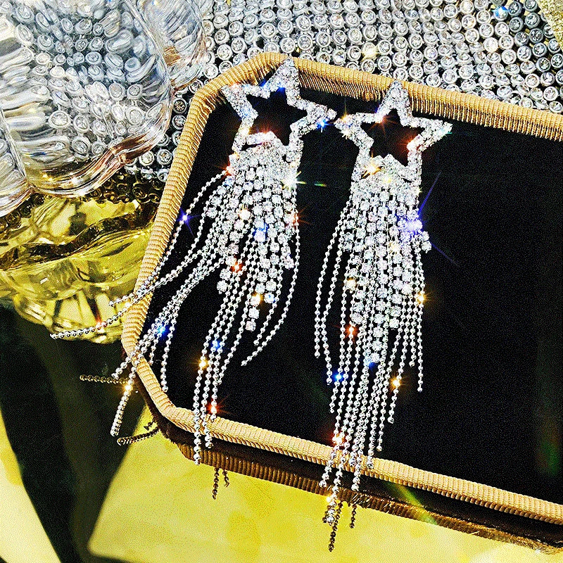 Crystal tassel drop earrings style variety display