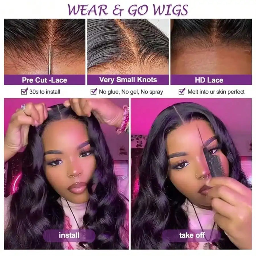 Body wave hd lace front wig worn on model