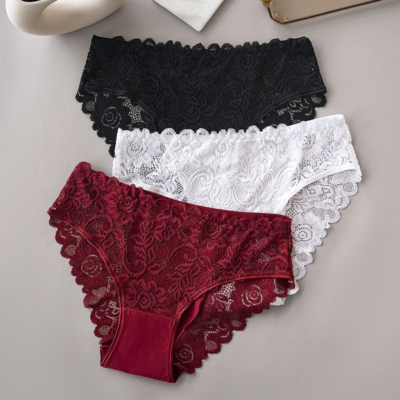 Women's floral lace briefs worn model