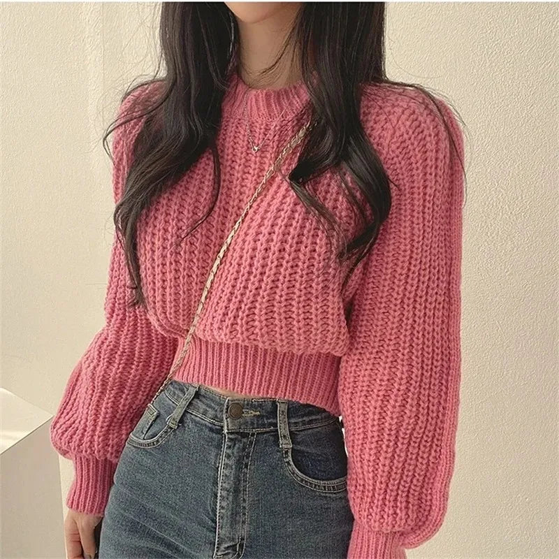 Loose korean sweater pink full body front
