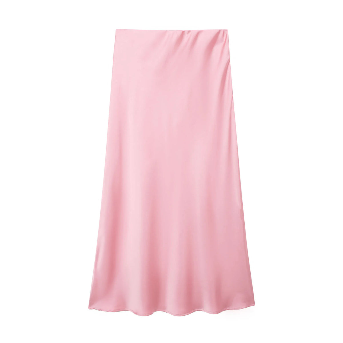 High waist satin midi skirt worn styled outfit black pink