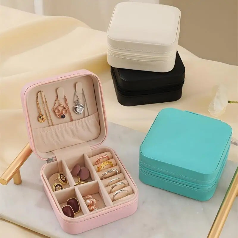 Travel jewelry organizer case interior compartments