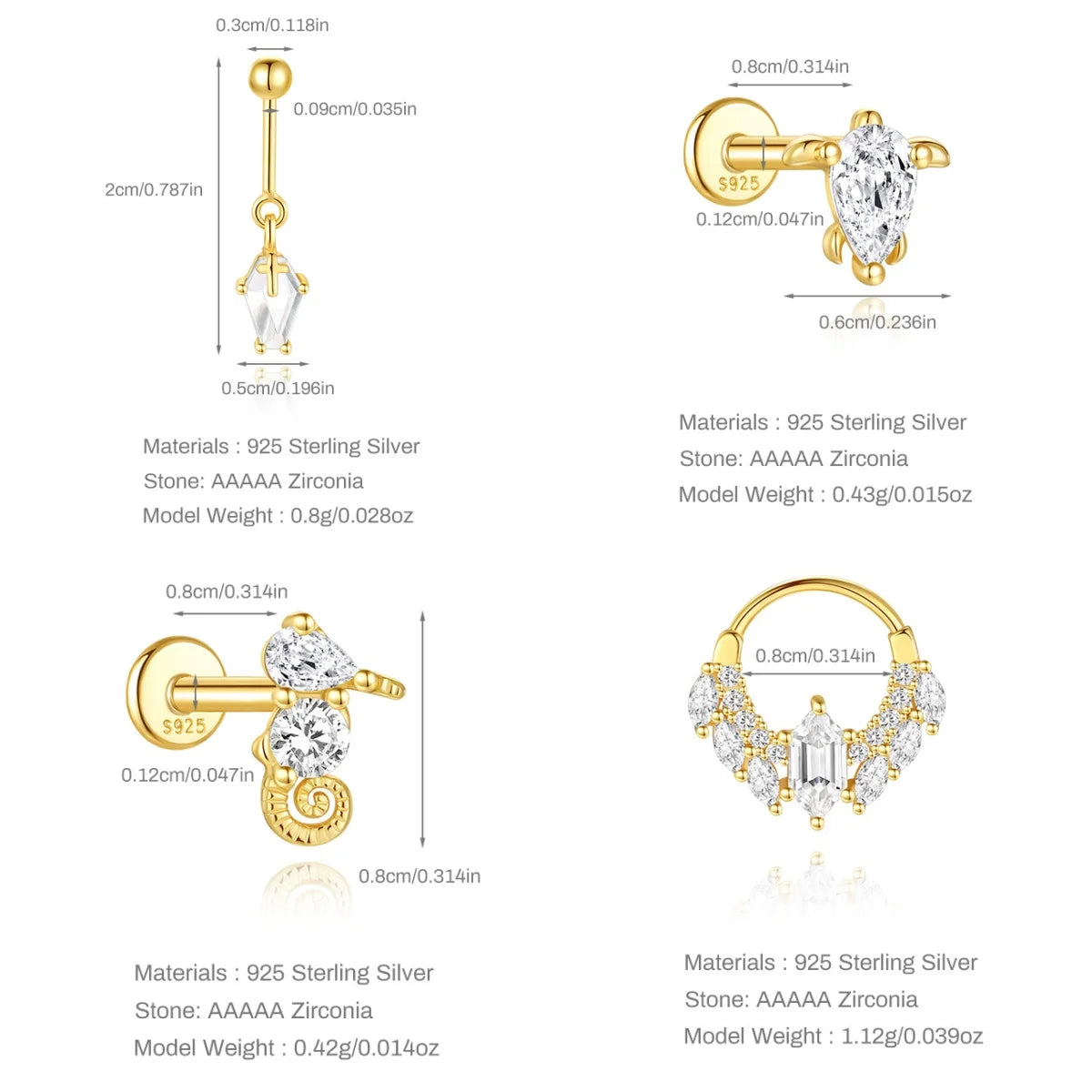 Moonstone geometric stud earrings gold-plated finish