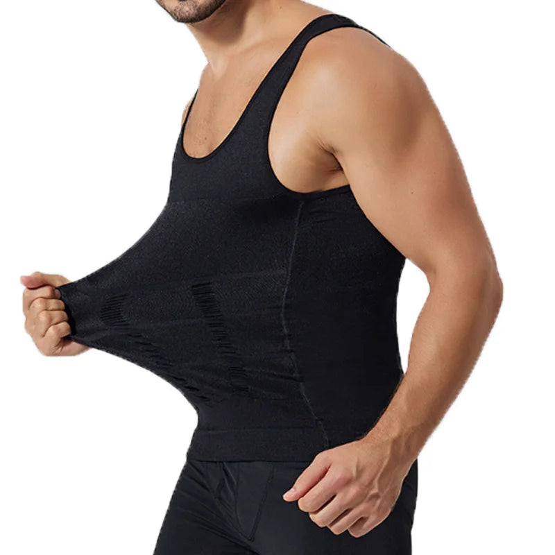 Men's slimming body shaper compression vest fabric detail