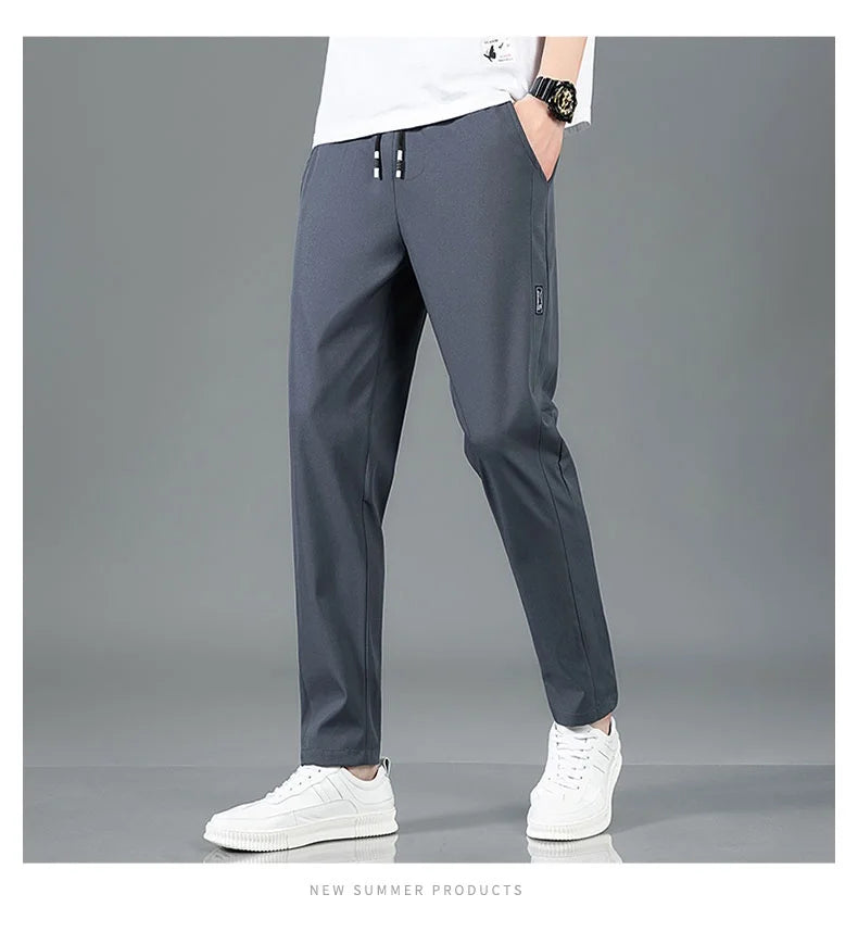 Ice silk straight leg trousers front view gray
