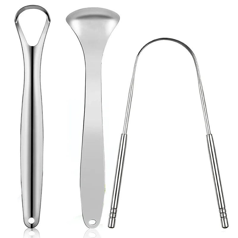 Stainless steel tongue scraper 3 piece set