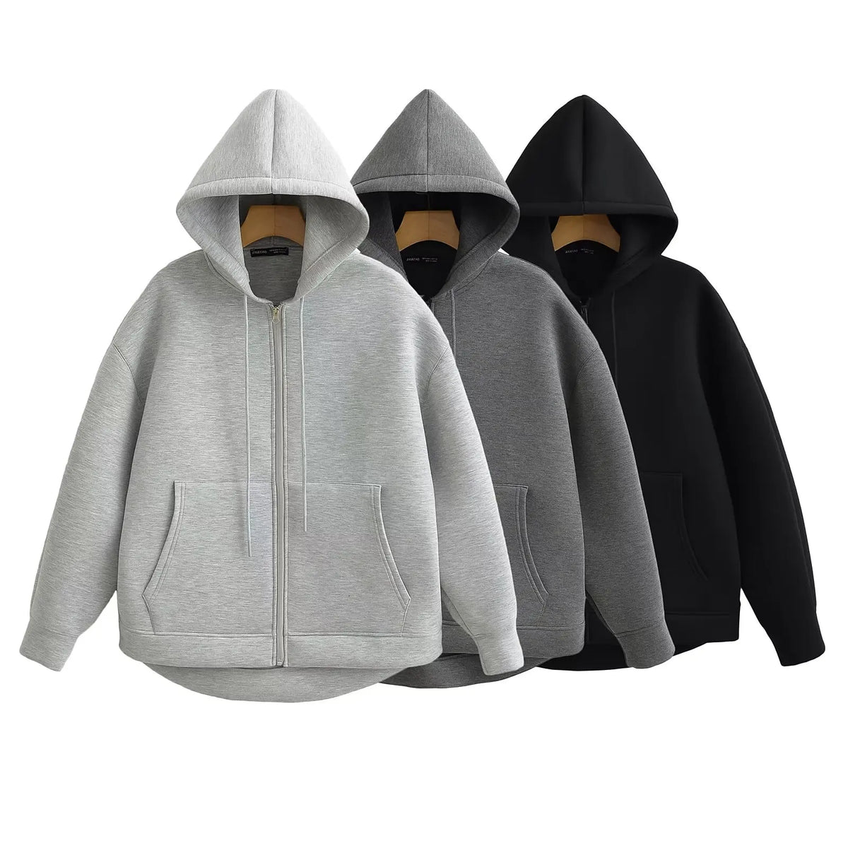 Women's zip-up hoodie jacket front view dark grey