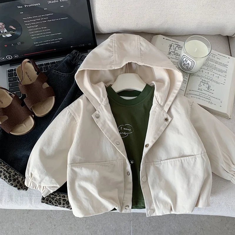 Toddler hooded spring jacket worn by child