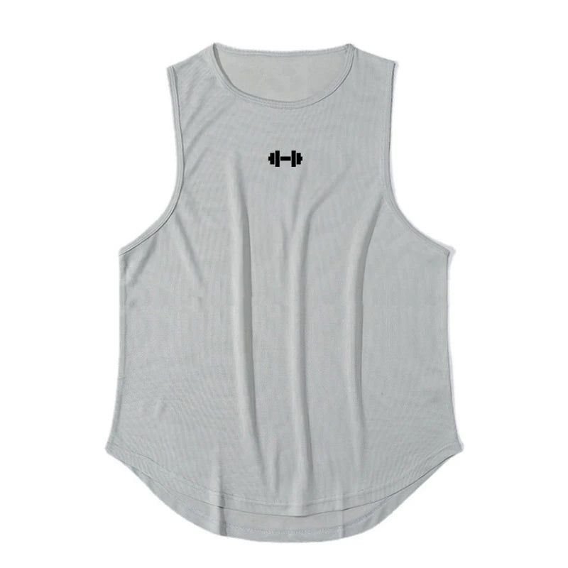 Quick-dry gym tank top front view gray