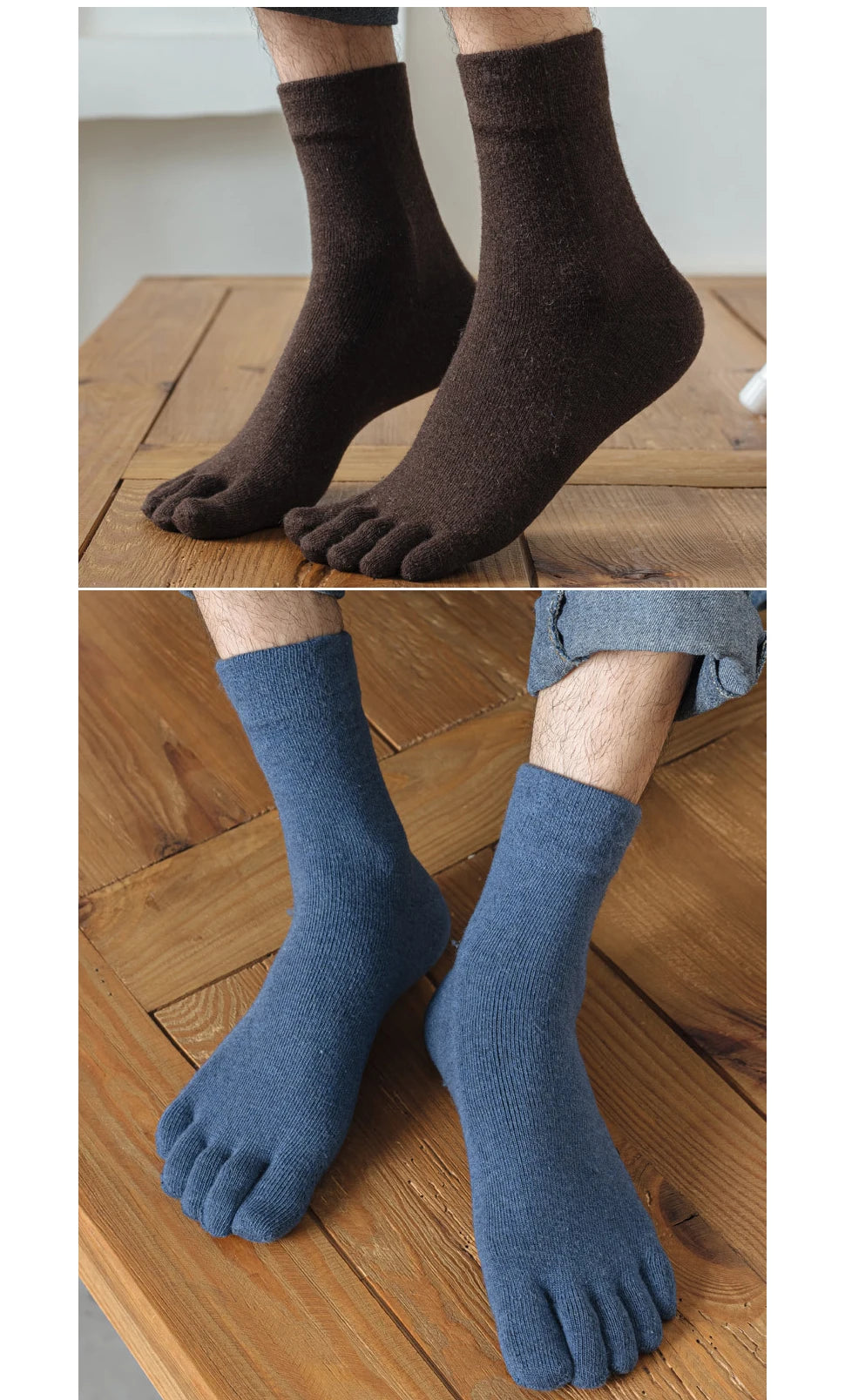 Wool toe socks worn on feet