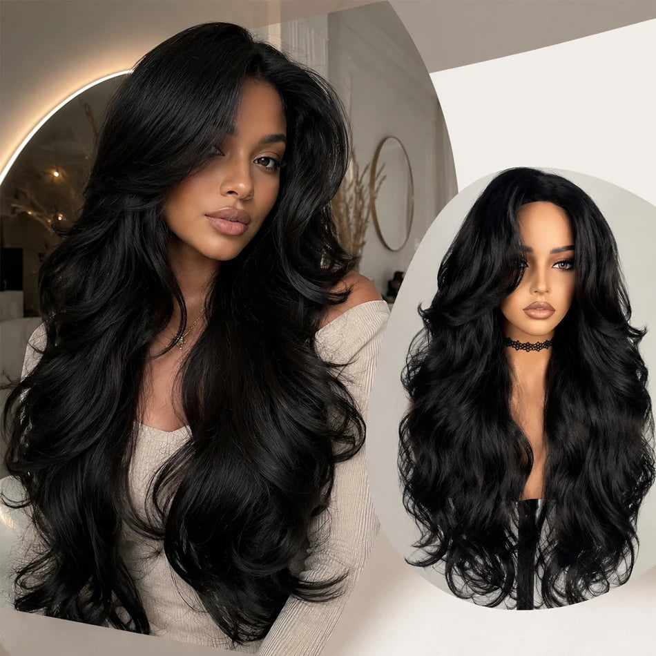 Body wave hd lace front wig worn on model