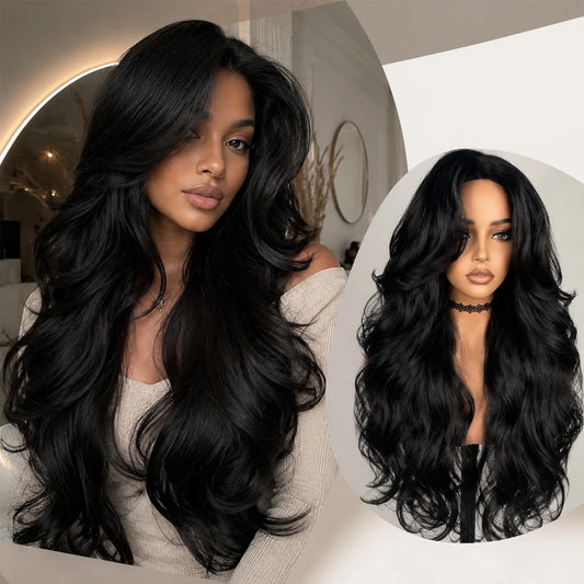 Body wave hd lace front wig worn on model