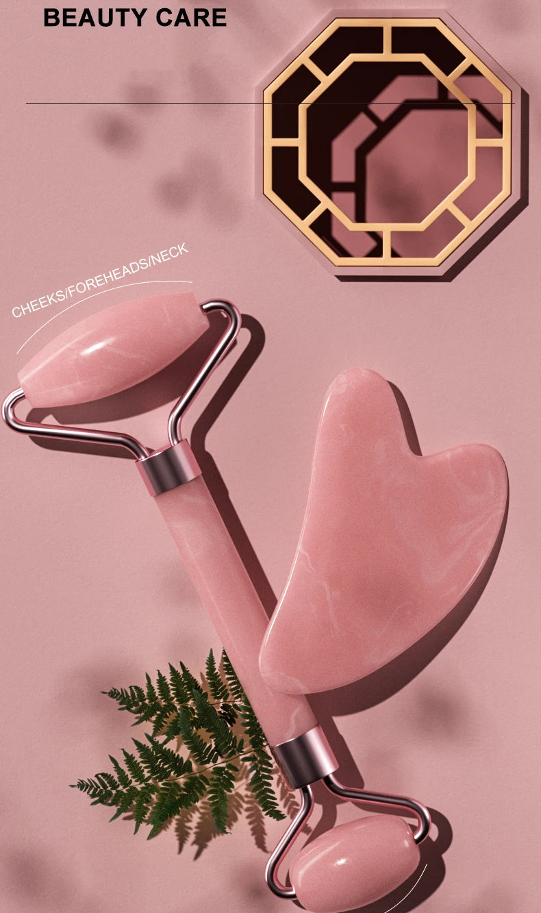 Facial massage roller scraper set worn in use