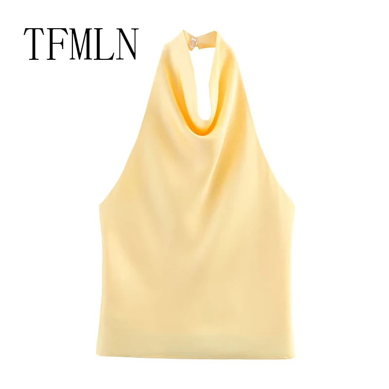 Women's halter neck backless waistcoat top front view