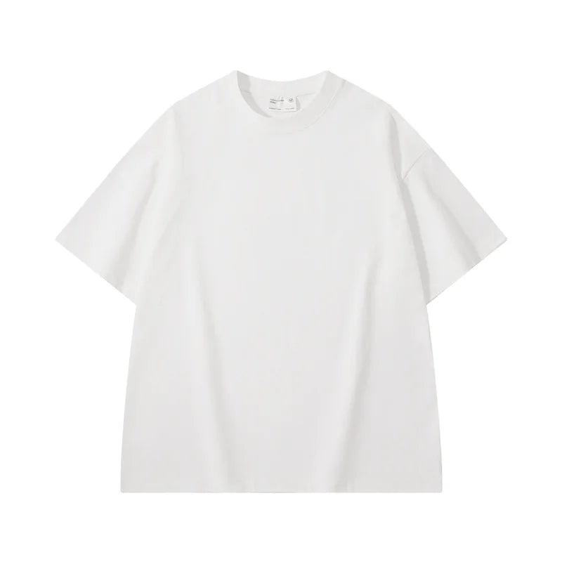 Men's heavyweight oversized drop shoulder tee worn casual outfit white
