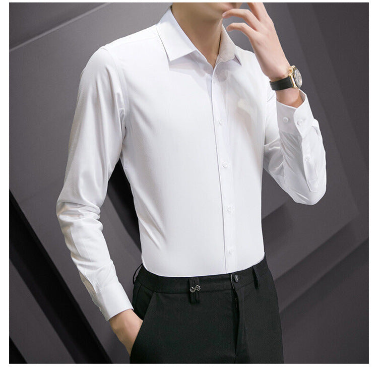 Slim fit business shirt front view navy blue