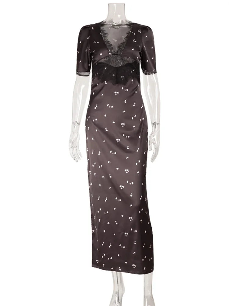 Women's lace print maxi dress front view