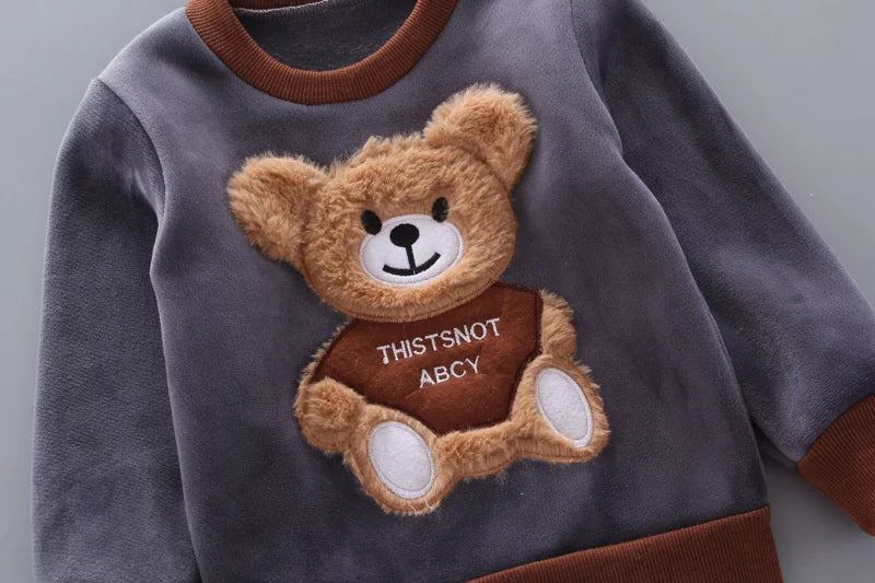 Kids hooded bear sweater set bear ear hood detail