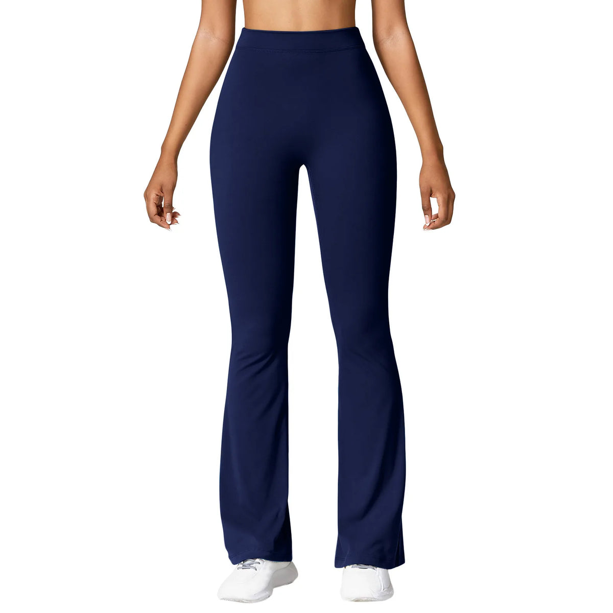 V-back waist leggings purple flared close up front
