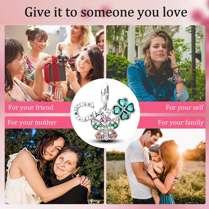 Butterfly charm beads attached to bracelet