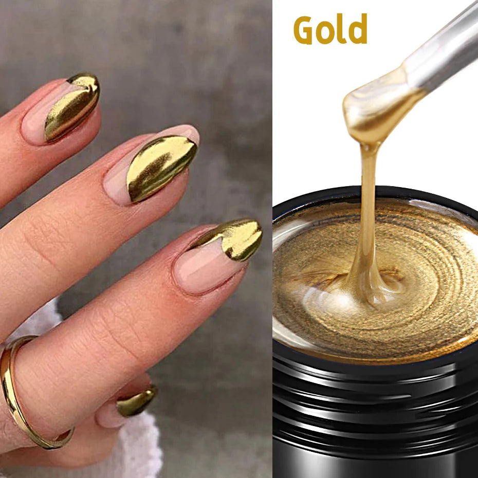 Chrome metallic 3D gel polish applied on nails