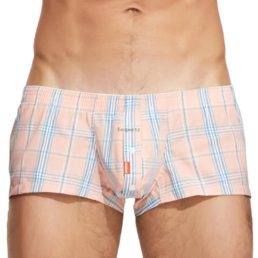 Men's cotton plaid boxer shorts worn model
