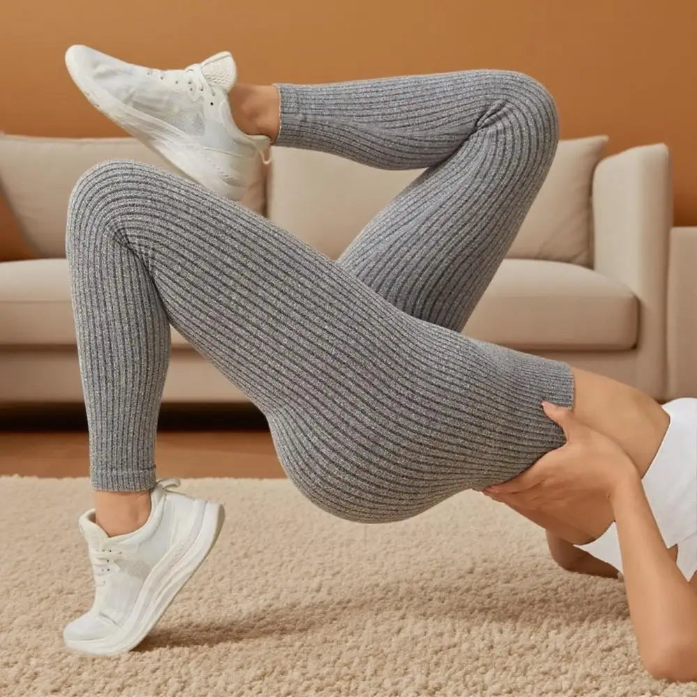 Tummy control yoga leggings side view gray