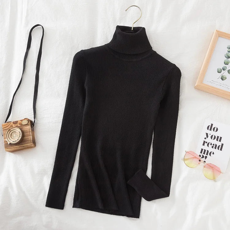 Soft turtleneck sweater front  black