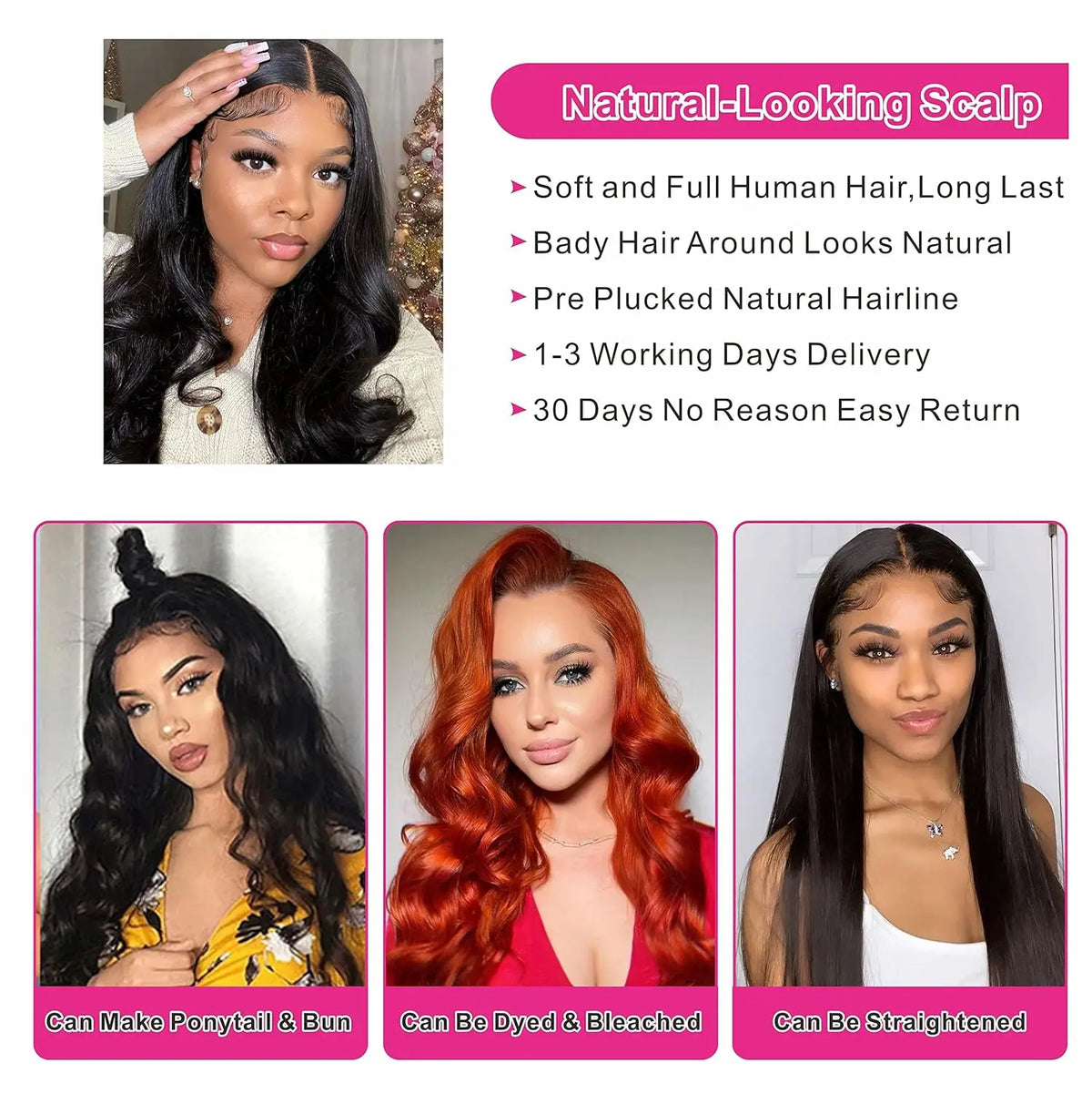Body wave hd lace front wig worn on model