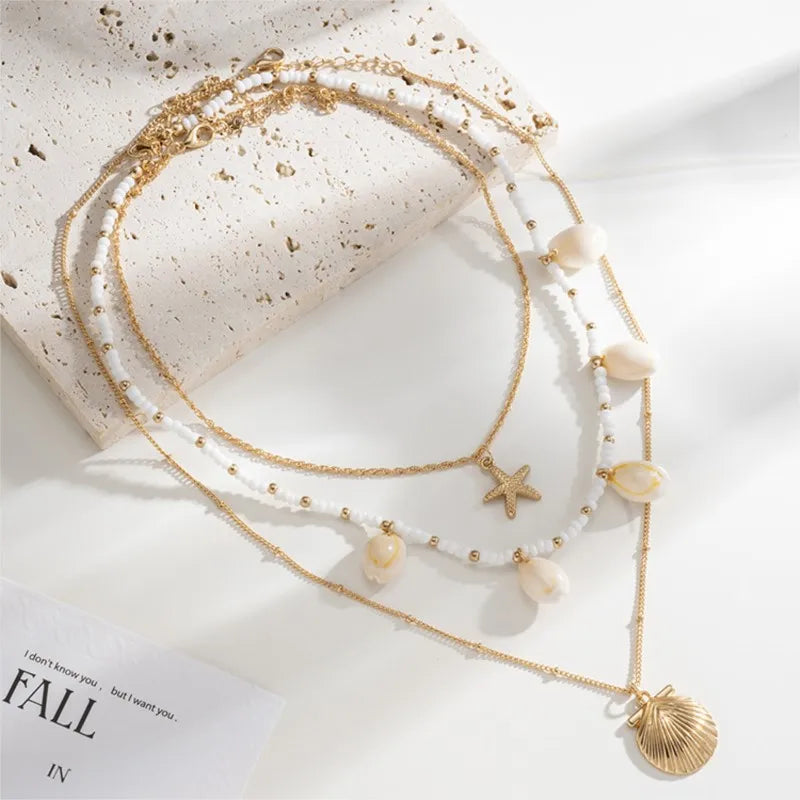 Pearl shell starfish necklace pendant close-up