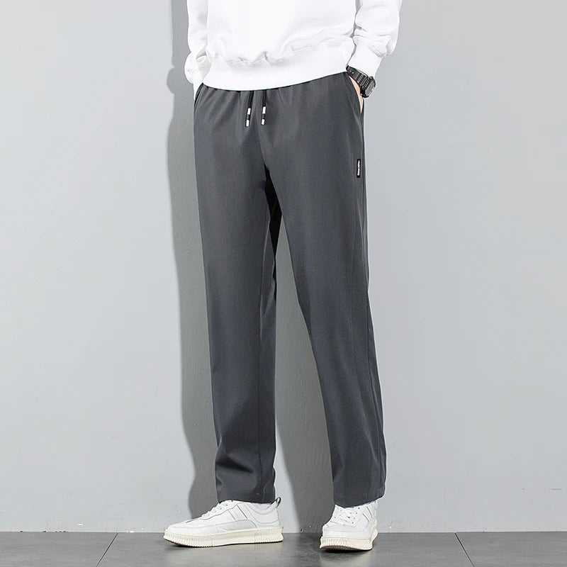 Ice silk straight leg trousers front view gray