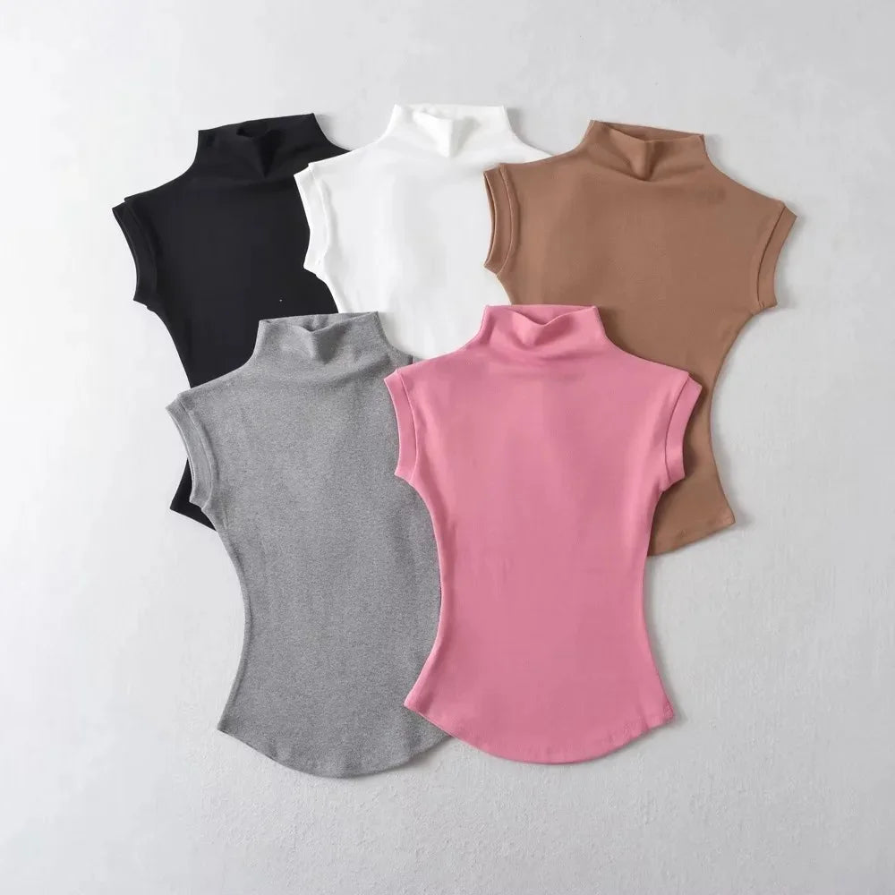  Sleeveless turtleneck top close up collar