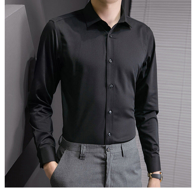 Slim fit business shirt front view navy blue