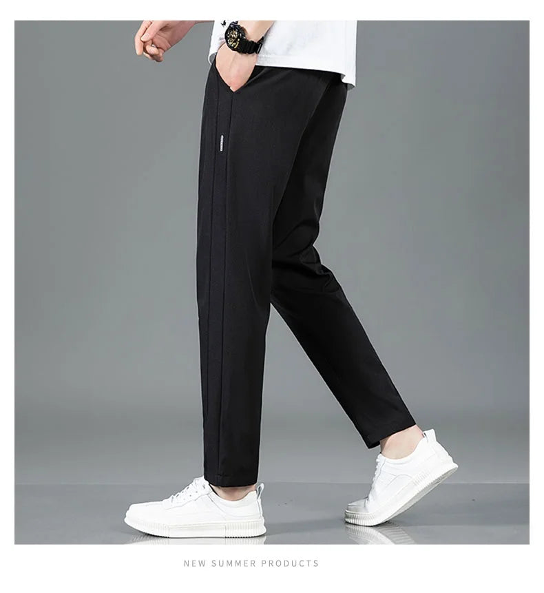 Ice silk straight leg trousers front view gray